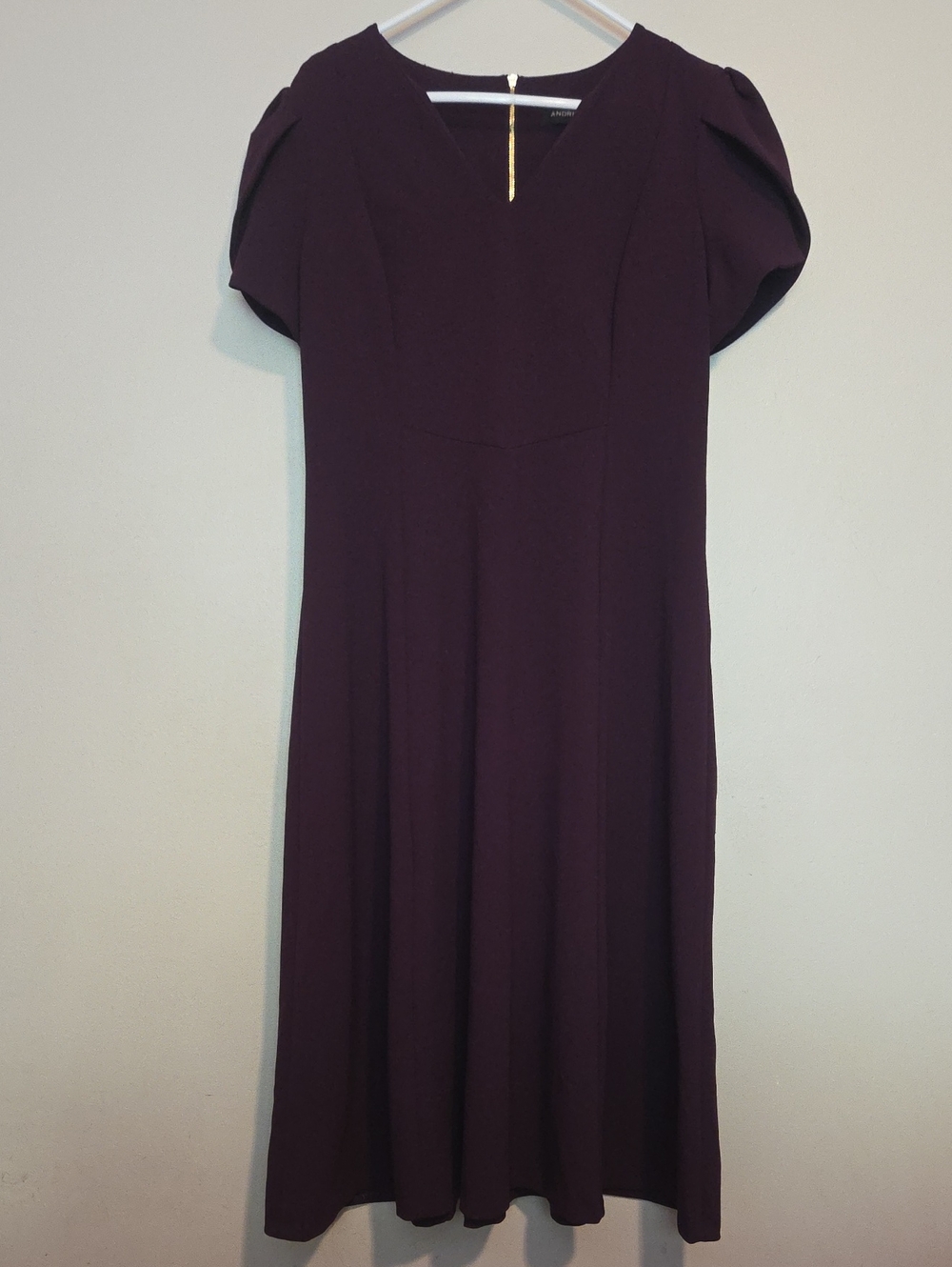 Elegant V-Neck Midi Dress in Deep Plum